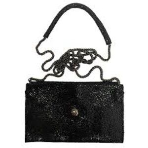 Sorial Black Leather Sequin Evening Handbag mini